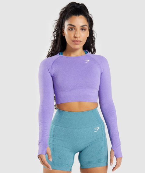 Women's Gymshark Vital Seamless 2.0 Long Sleeve Cropped Tops Lavender | CA 7A5016